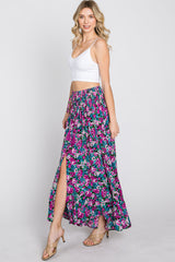 Fuchsia Floral Hi-Low Button Front Skirt