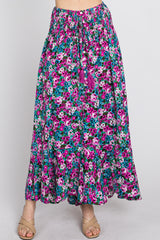 Fuchsia Floral Hi-Low Button Front Skirt