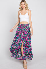 Fuchsia Floral Hi-Low Button Front Skirt