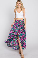 Fuchsia Floral Hi-Low Button Front Skirt