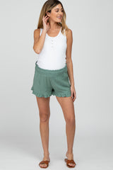 Sage Ruffle Hem Maternity Shorts