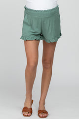 Sage Ruffle Hem Maternity Shorts