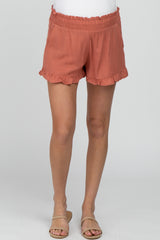 Salmon Ruffle Hem Maternity Shorts