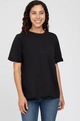 Black Oversized Pocket Front Short Sleeve Top