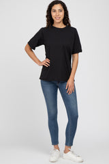 Black Oversized Pocket Front Short Sleeve Top