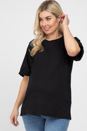 Black Oversized Pocket Front Short Sleeve Maternity Top