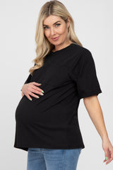 Black Oversized Pocket Front Short Sleeve Maternity Top