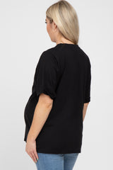 Black Oversized Pocket Front Short Sleeve Maternity Top