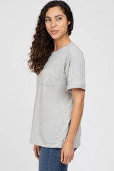 Heather Grey Oversized Pocket Front Short Sleeve Top