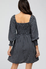 Black Plaid Smocked Maternity Dress