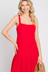 Red Sleeveless Ruffle Tiered Maxi Dress