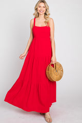 Red Sleeveless Ruffle Tiered Maxi Dress