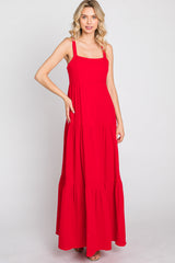 Red Sleeveless Ruffle Tiered Maxi Dress