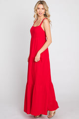 Red Sleeveless Ruffle Tiered Maxi Dress