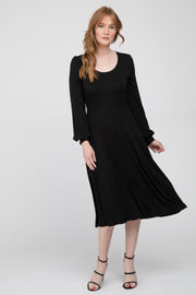 Black Bubble Sleeve Midi Dress