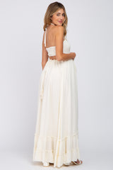 Cream Halter Neck Cut Out Maternity Maxi Dress