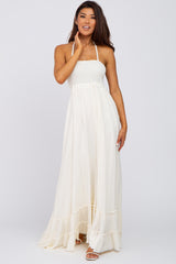 Cream Halter Neck Cut Out Maxi Dress