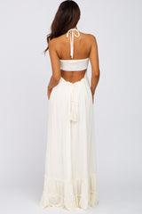 Cream Halter Neck Cut Out Maxi Dress