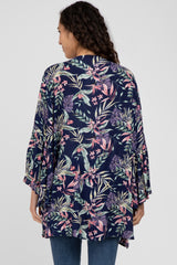 Navy Blue Floral Bell Sleeve Cover Up