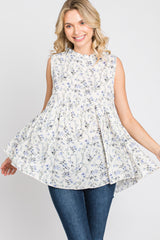 Ivory Floral Sleeveless Babydoll Top