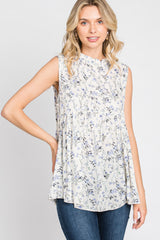 Ivory Floral Sleeveless Babydoll Top