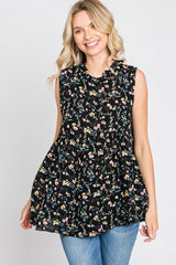 Black Floral Sleeveless Babydoll Top