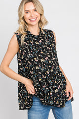 Black Floral Sleeveless Babydoll Top