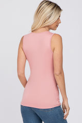 Pink Crossover Ruched Nursing Tank