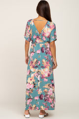 Jade Floral Wrap Front Waist Tie Maternity Maxi Dress