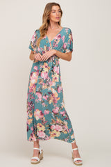 Jade Floral Wrap Front Waist Tie Maternity Maxi Dress