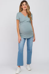 Light Olive Crossover Maternity Nursing Top