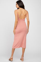 Peach Scoop Back Sweater Maternity Midi Dress