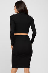 Black Mock Neck Top Skirt Maternity Set