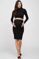 Black Mock Neck Top Skirt Maternity Set