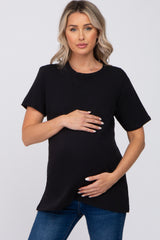 Black Oversized Short Sleeve Maternity Top