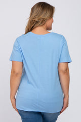 Light Blue Solid Short Sleeve Plus Maternity Top