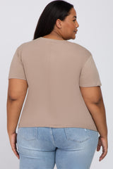 Mocha Solid Short Sleeve Plus Maternity Top