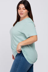 Light Olive Solid Short Sleeve Plus Top