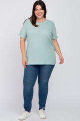 Light Olive Solid Short Sleeve Plus Top