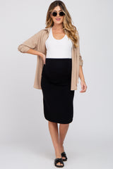 Black Ruched Slit Maternity Skirt