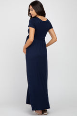 Navy Blue Basic Maternity Maxi Dress