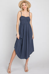 Navy Maternity Smocked Maternity Midi Dress