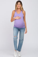 Lavender Ribbed Racerback Maternity Tank Top