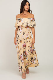 Yellow Floral Off Shoulder Maxi Dress