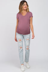 Dark Mauve Basic Short Sleeve Maternity Fitted Top