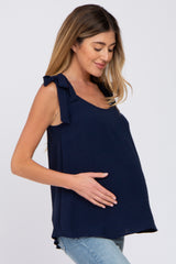 Navy Blue Shoulder Bow Maternity Tank Top