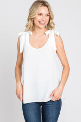 White Shoulder Bow Tank Top