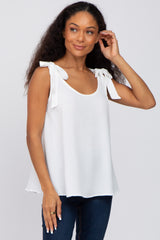 White Shoulder Bow Maternity Tank Top