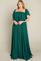 Forest Green Chiffon Off Shoulder Plus Gown