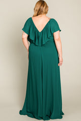 Forest Green Chiffon Off Shoulder Plus Gown